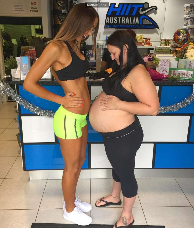這位健美女模在懷孕後仍然持續健身，大家看到她跟「只差一個月的孕婦」的肚子比較下巴都掉下來了！