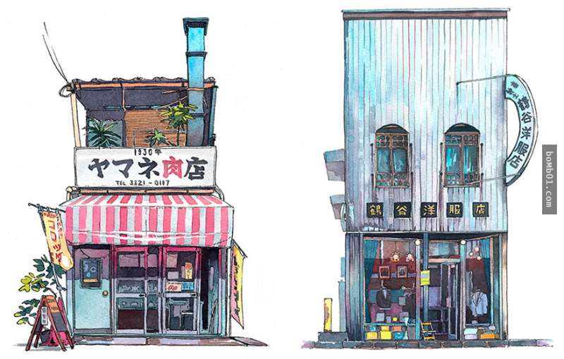 他嘗試用水彩畫出「東京老舊店舖」的模樣，沒想到效果出奇地好到畫到停不下來了！
