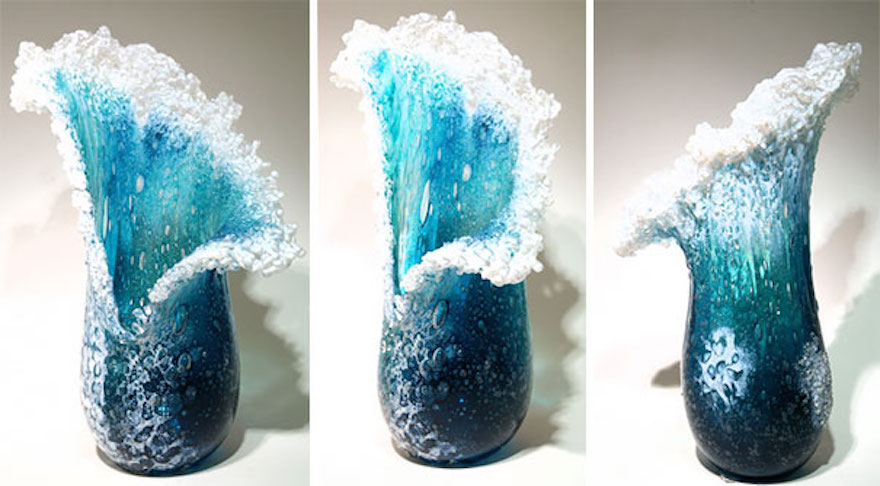 美到想當個花瓶～　唯美藝術創作「玻璃海浪花瓶」擺著就能聽海