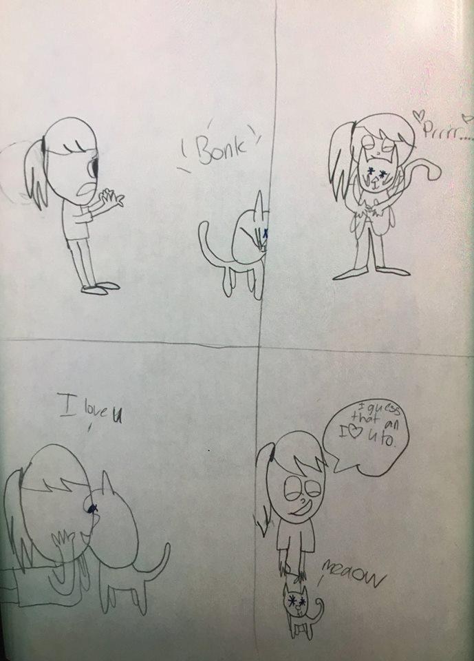 這位8歲女孩看到「眼珠被挖掉的盲貓」就決定要領養牠，她畫下這幅動人插畫讓爸媽秒同意！