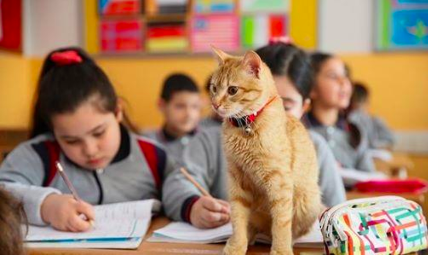 人家也想上學喵～　小橘貓超愛上課「直接闖進教室」　每天都來報到：比學生還認真