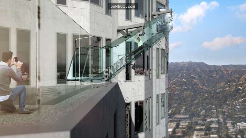 「全透明玻璃滑梯」建在美國洛杉磯70樓高空，一滑下去連靈魂都會被嚇到離身！