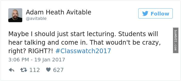 教授發現「上課時間到了還是沒學生」，結果他一直PO的推特文害大家都笑慘了！