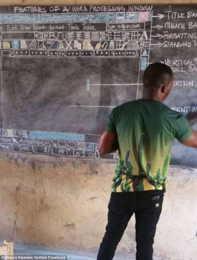 上資訊課用手繪螢幕！　非洲最神老師畫出「Word」　網友讚嘆：好猛