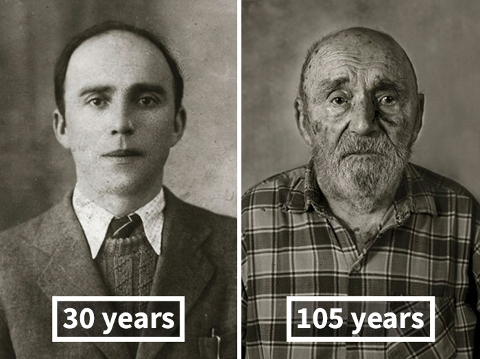 13位百歲老人「年輕時 VS 現在」的對比圖，第四位老阿嬤的照片太可惜了！