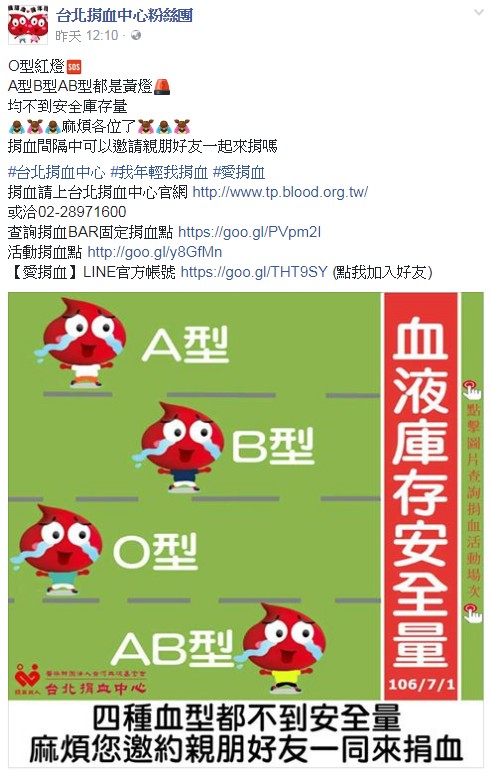 台北「血庫全空」鬧3年來最嚴重血荒，O型血開紅燈只剩下3天的存量！