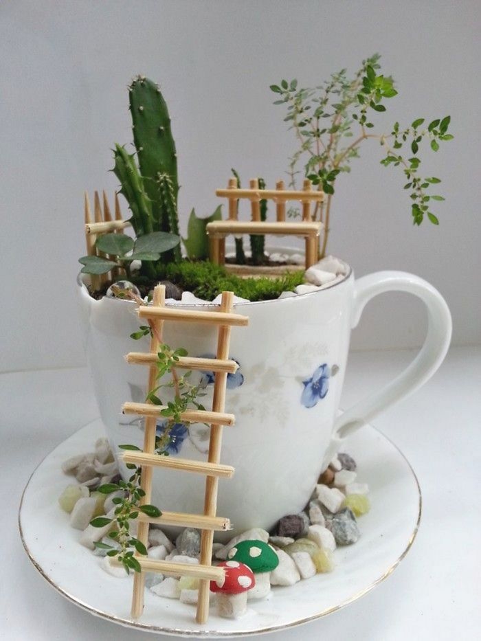 房子再小也能有一座庭院～　Q版「茶杯花園」擺上迷你道具太療癒：是小人國在住？