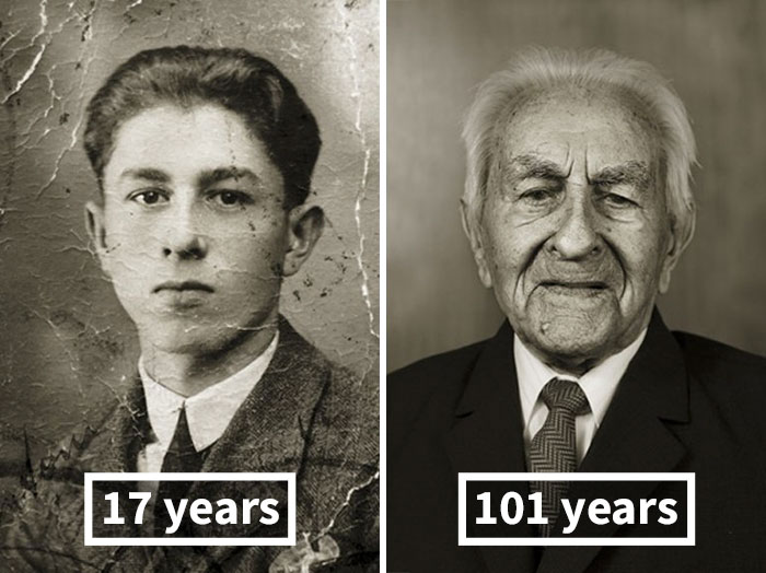 13位百歲老人「年輕時 VS 現在」的對比圖，第四位老阿嬤的照片太可惜了！