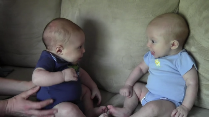 11週雙胞胎終於意識到「你跟我長一樣」　一臉好奇地緊盯對方