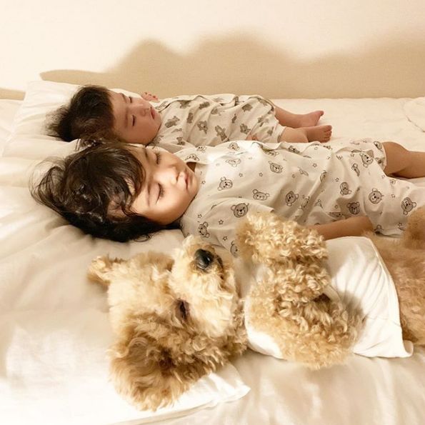 這樣曬娃很可以～小女孩每天「必和狗狗一起睡覺」　狗姊姊溫柔當抱枕超甜♡