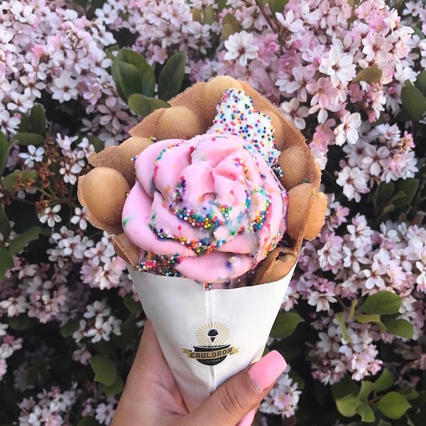 美國超夯「雞蛋仔+玫瑰花冰淇淋」迸出冰火雙重滋味，繽紛撞色搭配讓人少女心大爆發啊！