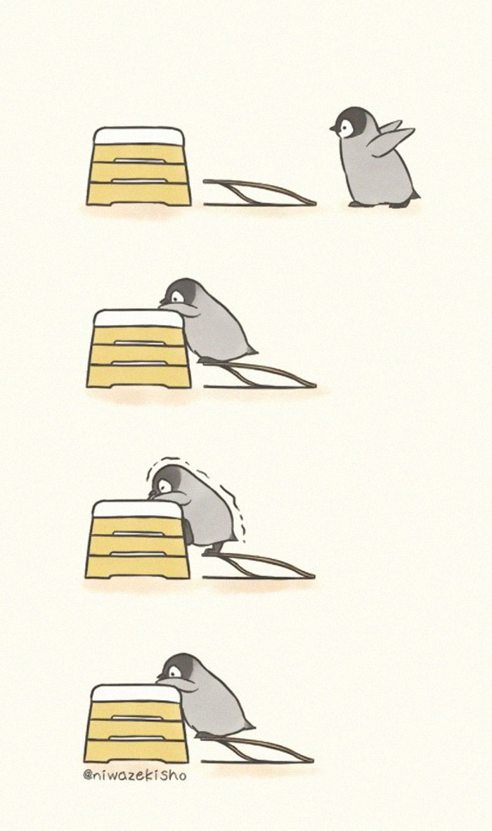 如果小企鵝過人類生活～　超療癒插畫「小企鵝呆萌日常」：呼拉圈搖不起來超Q❤️