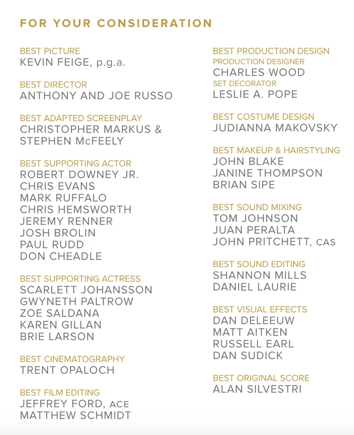 《復聯4》確定角逐奧斯卡！　迪士尼為小勞勃道尼等人「提名最佳男女配角獎」