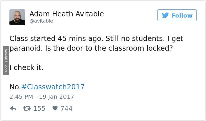 教授發現「上課時間到了還是沒學生」，結果他一直PO的推特文害大家都笑慘了！