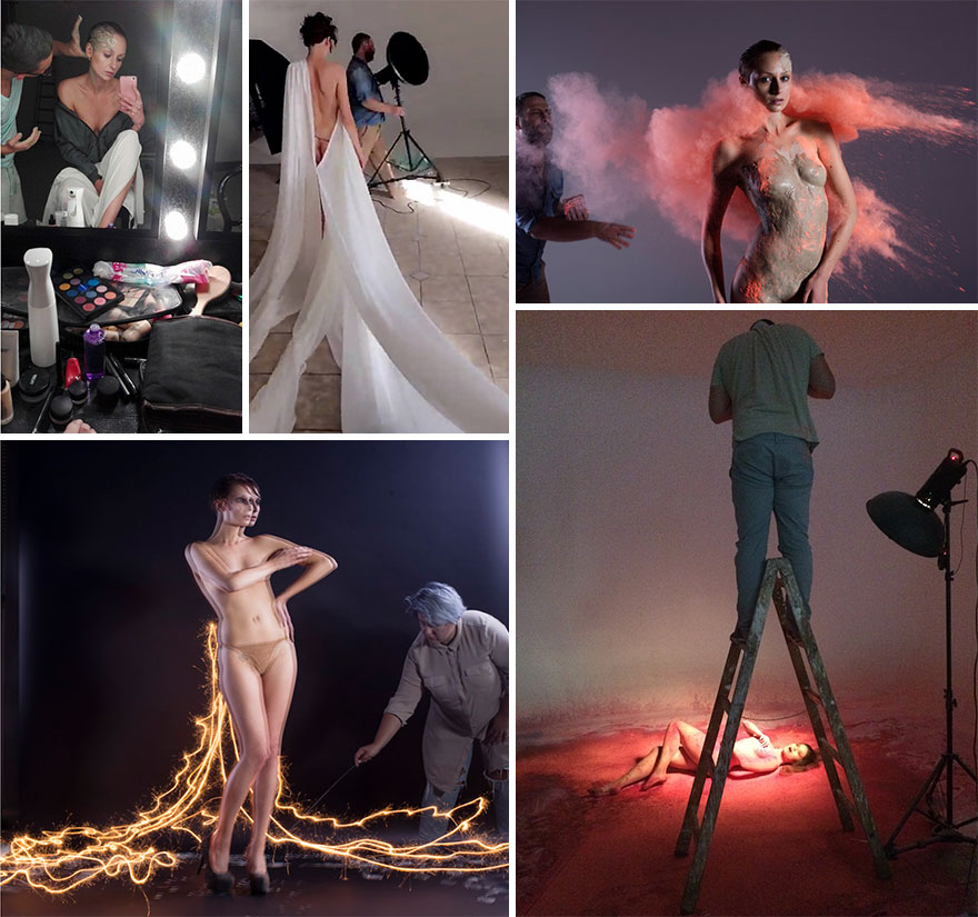 藝術家「用天然素材當洋裝」打造最前衛時裝秀，模特兒「裸身吹沙」竟然比一堆名牌都美！