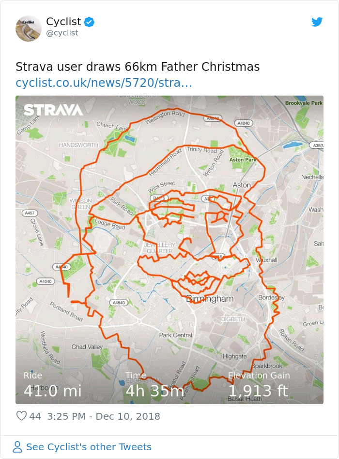 地圖真的可以拿來畫畫　自行車手9小時「騎出一隻馴鹿」歡慶聖誕