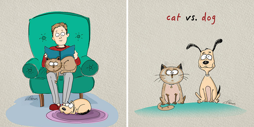 適合養貓還養狗？　6張「貓VS狗插畫」準確分辨你是哪一派