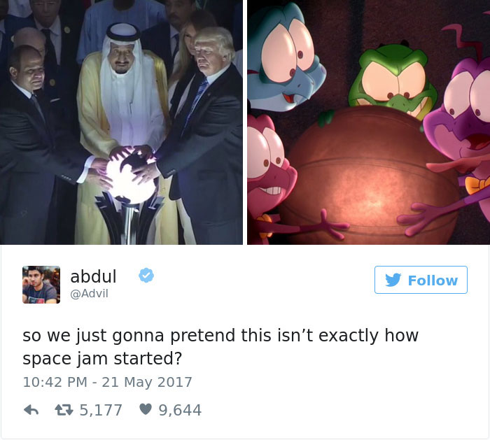 川普和沙國國王一起「摸球」的照片被PS大神玩壞了，嚴肅場合瞬間秒變成邪教儀式！