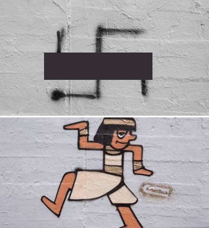 激進份子在德國牆上畫滿「納粹圖樣」　但藝術家聰明「轉換成逗趣塗鴉」治癒整個國家