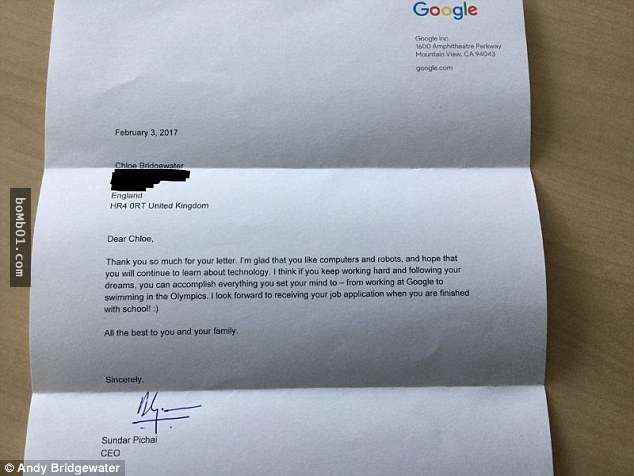 7歲小女孩寫信給Google要求一份工作「理應會被無視」，豈料CEO居然認真回信給她…