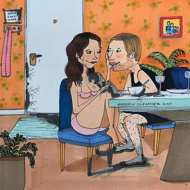 裸體也看膩了…16個「空間裡只剩下2個人時」的最真實情侶日常插畫