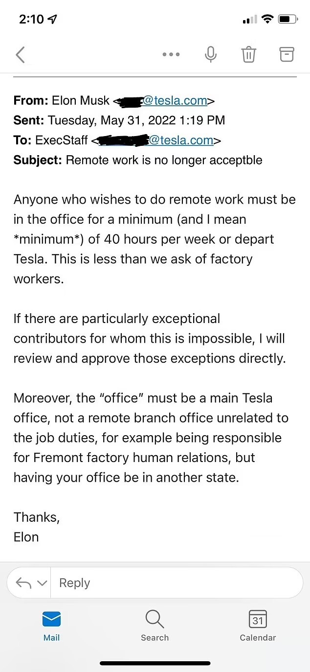 馬斯克放狠話！員工需「每週回辦公室工作40小時」　要不滾出特斯拉