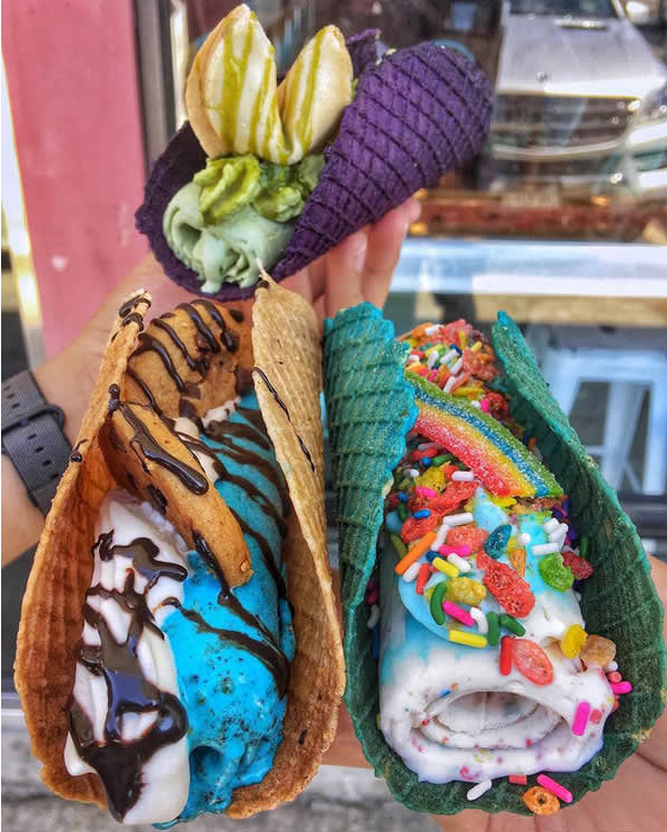 這就是今年夏天大家都搶著要吃的「冰淇淋墨西哥捲餅」，彩虹的顏色光看就很療癒了！