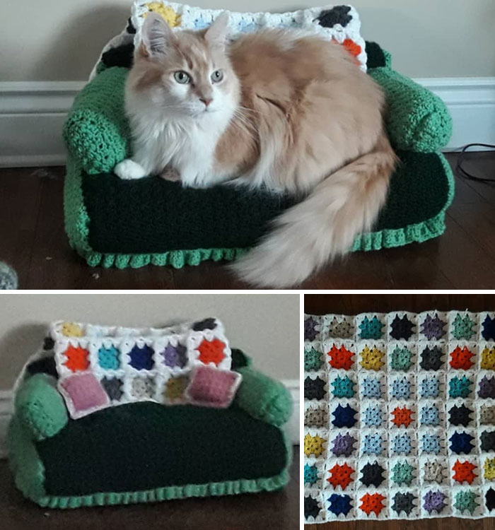 開發新樂趣！貓奴用閒暇「編織迷你貓沙發」　喵皇「坐上去融化」超有成就感～