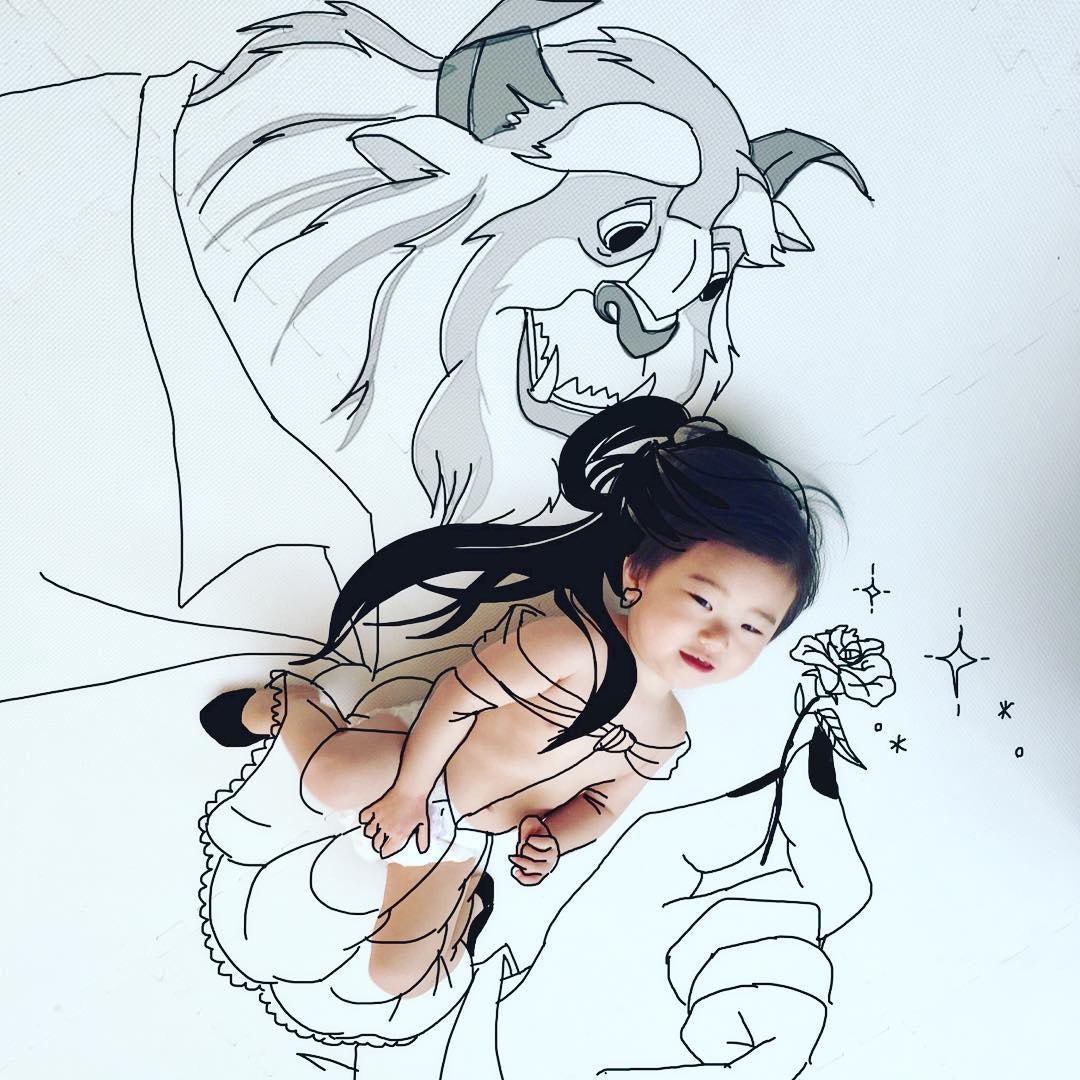 日本爸用手繪「帶兒子進入奇幻世界」　變身美少女戰士、吉卜力主角超會玩