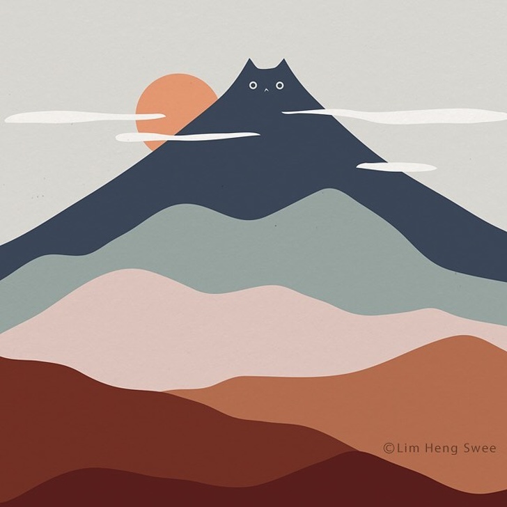 插畫版躲貓貓～　藝術家把貓咪「藏入每道風景線」一眼看出太驚喜
