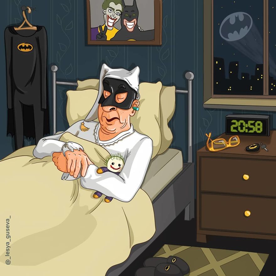 超級英雄退休後各種萌　15張「知名角色通通都變老了」的日常插畫