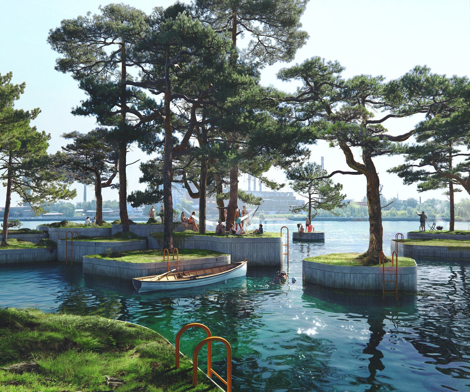好想朝聖！丹麥建超夢幻「浮島公園」　9座漂浮小島「野餐、策展都方便」：上面還有咖啡廳！