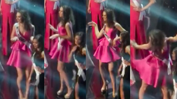 荷蘭小姐在嚴肅的選美比賽上突然「被戳中舞癮」，她全力搖擺的模樣讓其他對手都憋不住笑了！