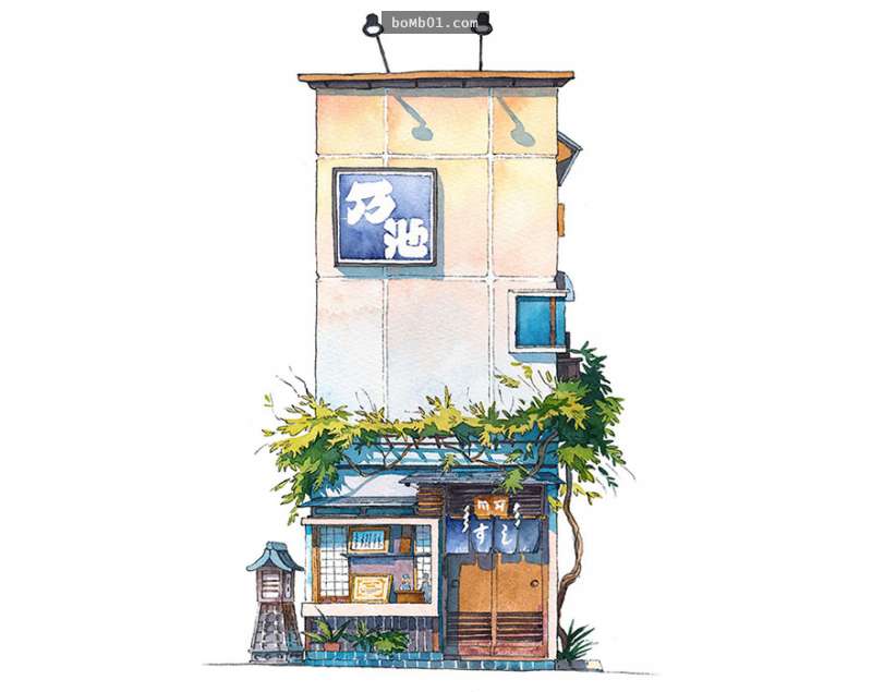 他嘗試用水彩畫出「東京老舊店舖」的模樣，沒想到效果出奇地好到畫到停不下來了！