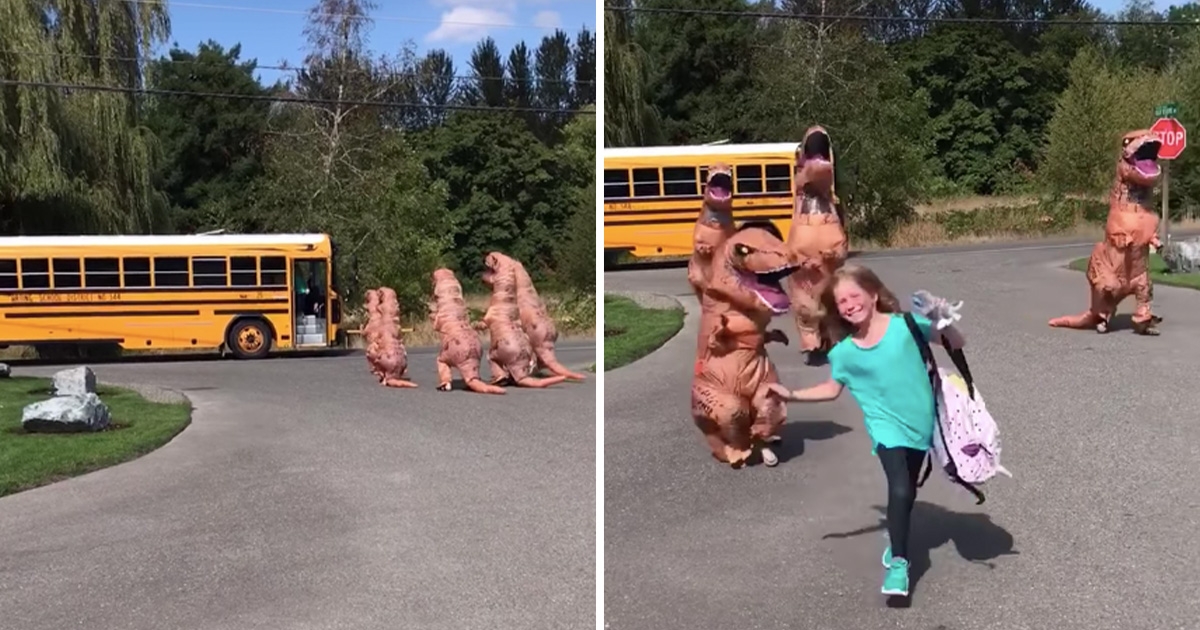 她是恐龍生的？！　女孩放學「5隻胖龍跑來接送」　超萌場景惹笑網友：這家人是怎樣XD