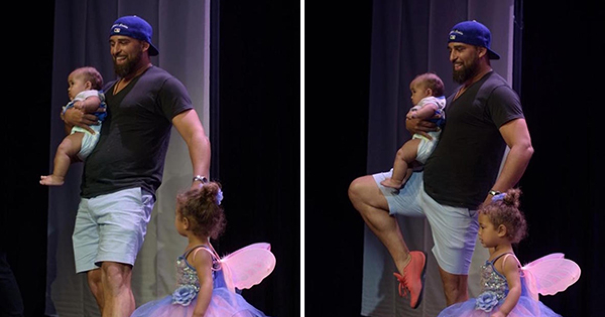2歲女兒表演芭蕾舞怯場　爸爸抱小孩急衝上台　「跟我一起旋轉跳躍～」