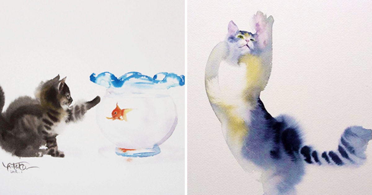 用水彩畫出來的「水墨風貓咪」更有美感　每一個嬌柔動作都畫出精髓