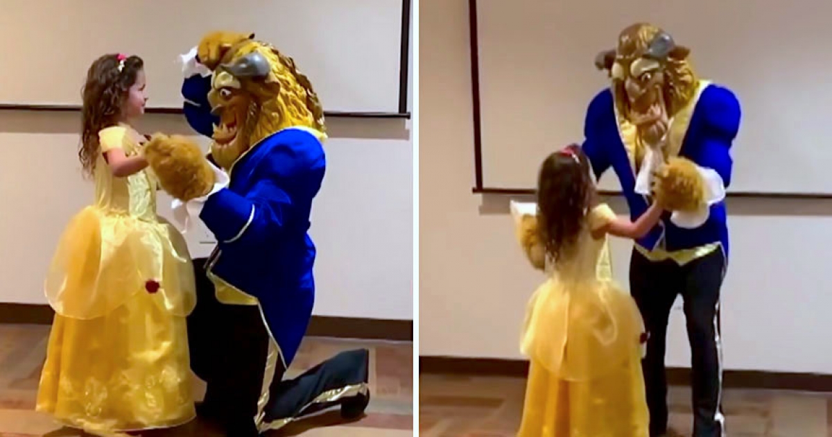 甜慘了！6歲小女孩與野獸共舞　摘面具發現「真的是王子」超驚喜