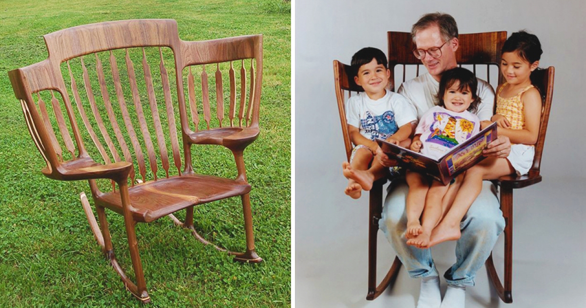 木匠阿公打造出「天倫之樂搖椅」　3個小孩「膩在一起聽故事」超幸福