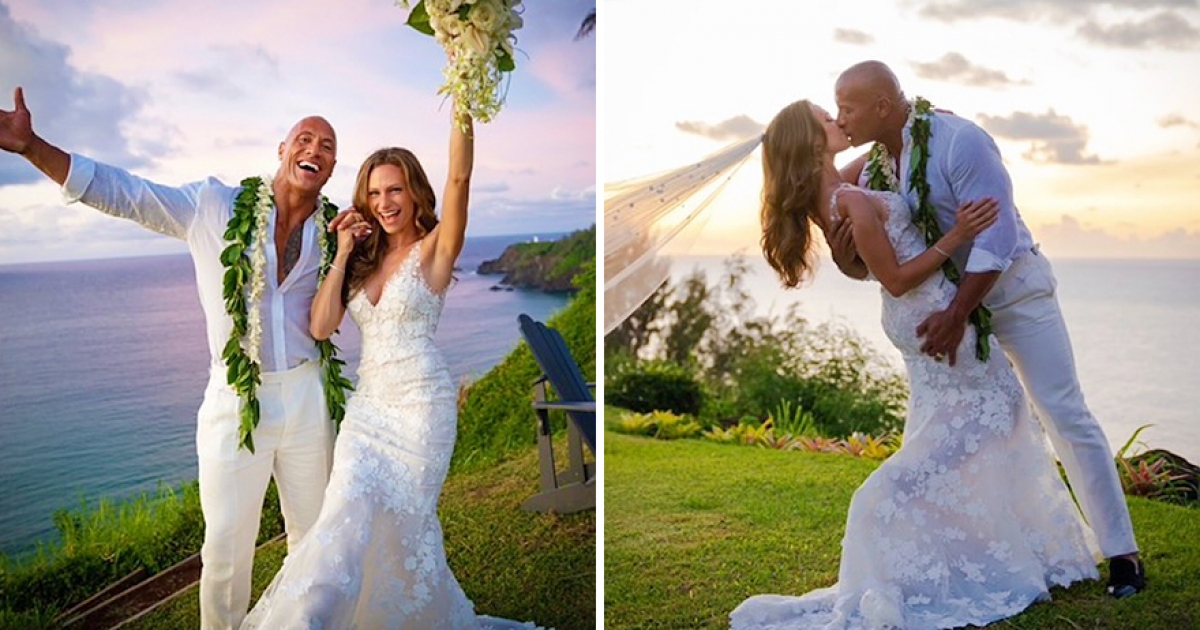 巨石強森甜笑結婚了　「愛情長跑12年」夏威夷娶漂亮老婆