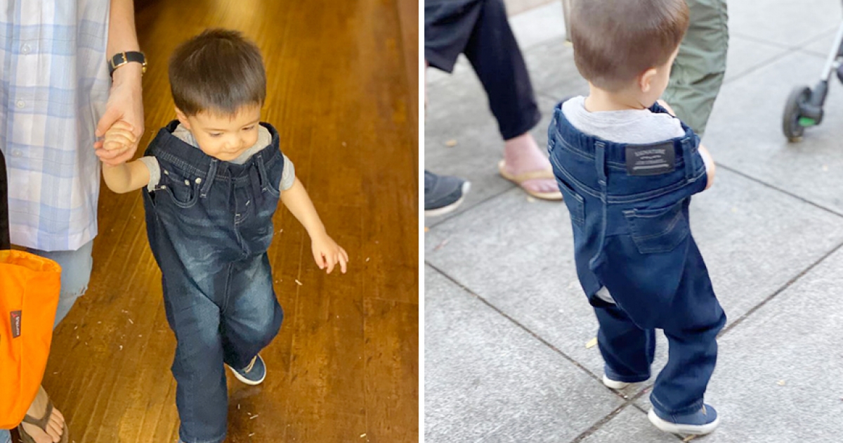 2歲男孩在萬聖節裝扮成「一條褲子」　爸媽也配合變身「T恤＋帽子」超有愛