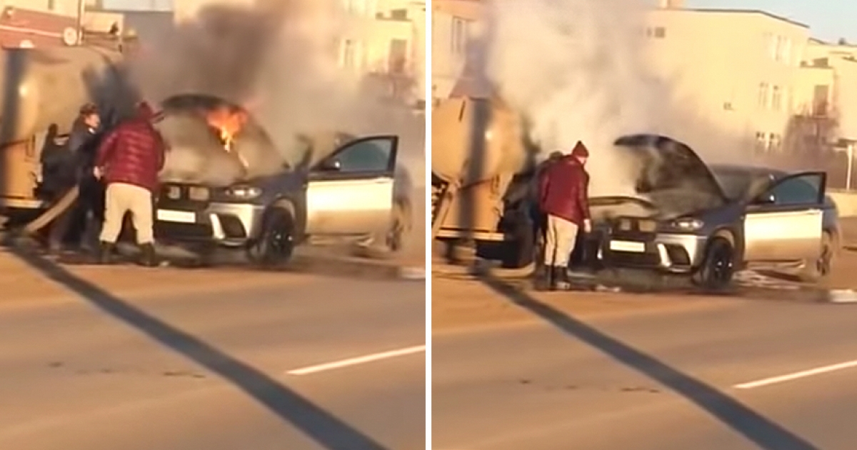 BMW名車開一半突然「火起來」　水肥車「狂噴救援」惹笑網友：有味道