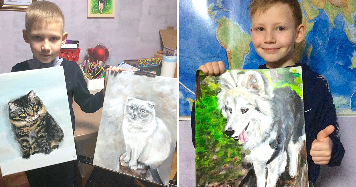 9歲童畫「神似寵物肖像畫」卻不收錢　他超成熟：捐飼料給收容所就好