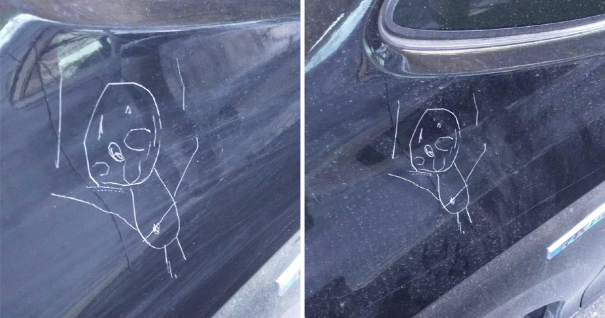 養小孩好難！4歲女兒汽車上塗鴉「麵包超人」　爸爸含淚收下禮物：畫得很好