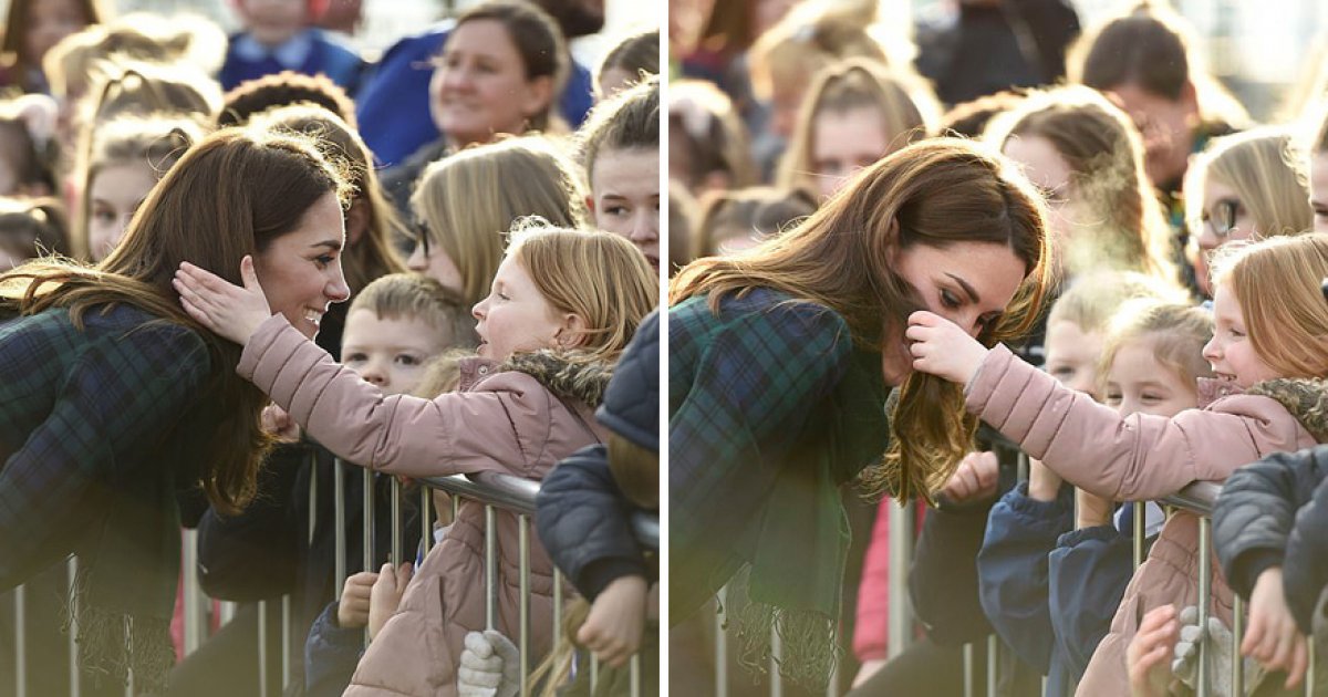 凱特王妃彎腰慰問「竟被小女孩抓頭髮」　她當下鎮定「下秒反應」融化全場：太溫柔了～